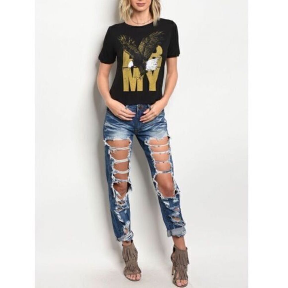 BLACK "ARMY EAGLE" PRINT TOP